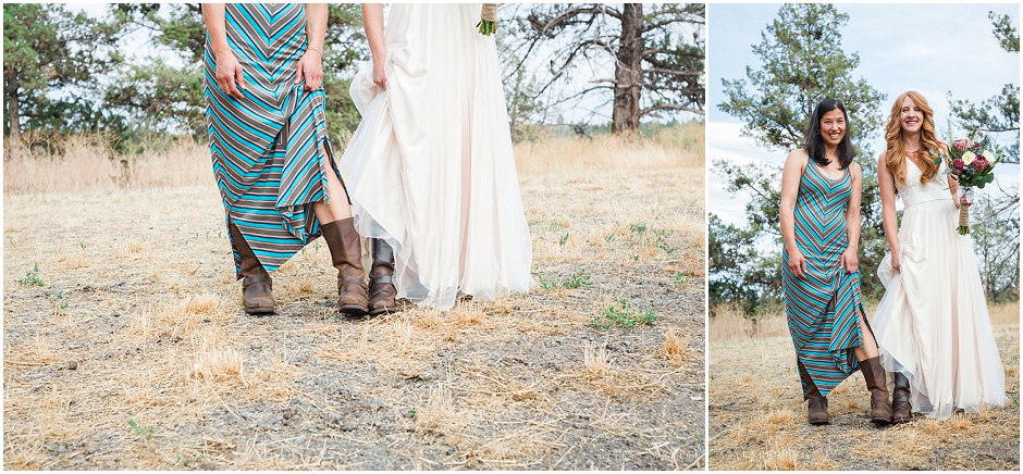 The bride and her new sister in law are wearing the exact same boots, totally unplanned. 