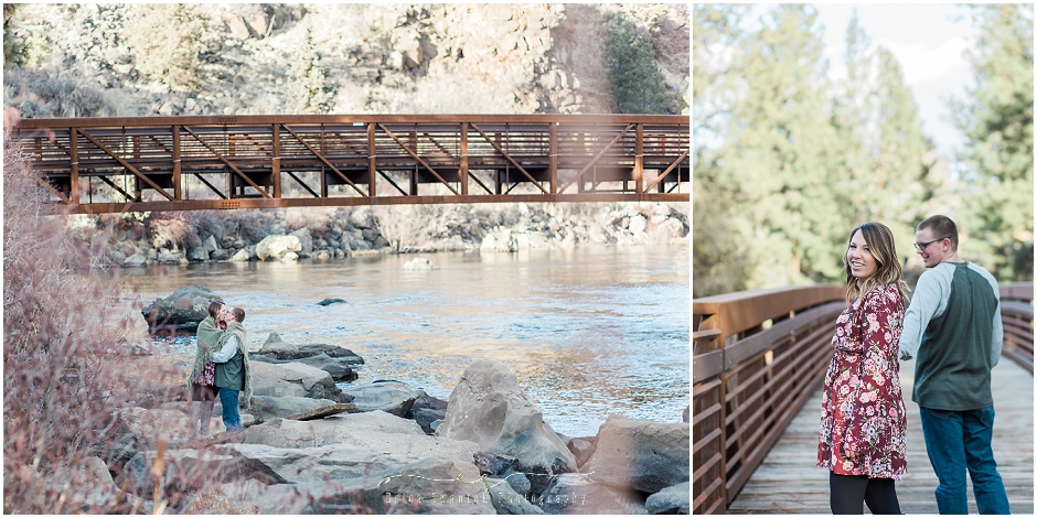 A gorgeous bridge over the Deschutes River in Bend, OR makes a perfect location for your engagement photo session. 