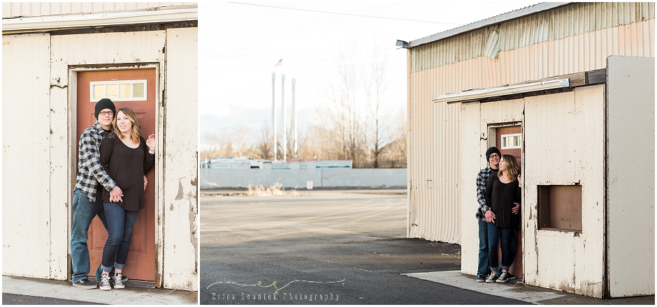 An industrial area near the Old Mill district in Bend, OR is a great place for an engagement photo session. 