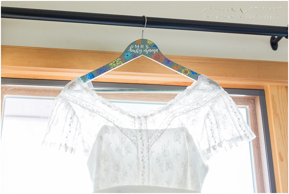 Handmade custom hanger for wedding gown for a pregnant bride. 