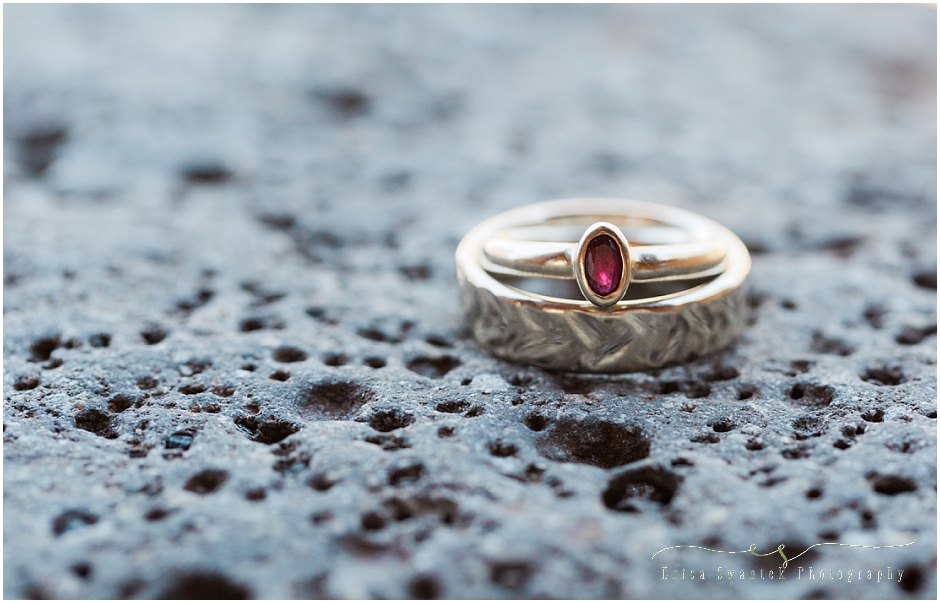 Red garnet wedding band inlaid in beautiful white gold for this Bend, OR bride. 