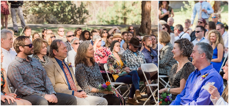 Parents watch as their children say their vows in this intimate backyard wedding in Central Oregon. 