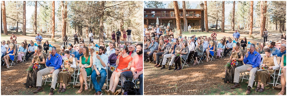 Funny April Fool's Day joke a family pulls at this rustic outdoor wedding in Bend, OR. 