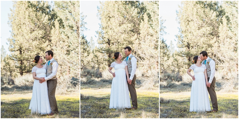 A field of beautiful yellow wildflowers for a couple's formal wedding photos at this outdoor ranch wedding in Oregon. 