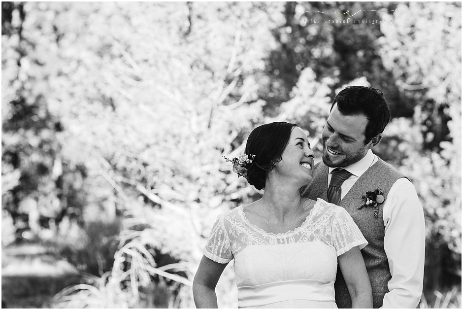 A gorgeous black and white couple's formal portrait at their outdoor wedding in Central Oregon. 