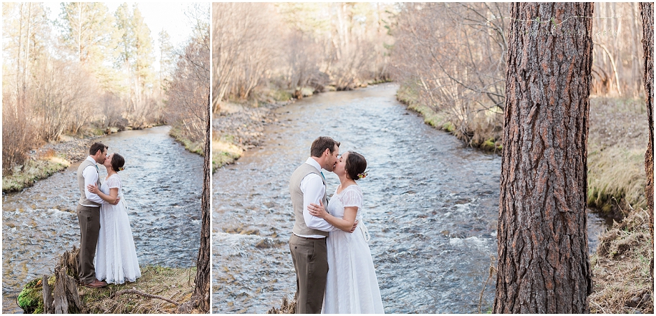 Wychees Creek in Sisters, OR provides a stunning background for this Oregon wedding couple to be married by. 