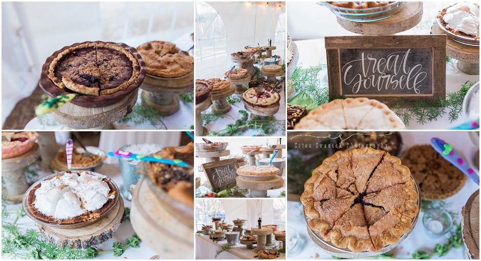 A pie table made of desserts brought by guests is a great new trend at rustic ranch weddings in Oregon. 