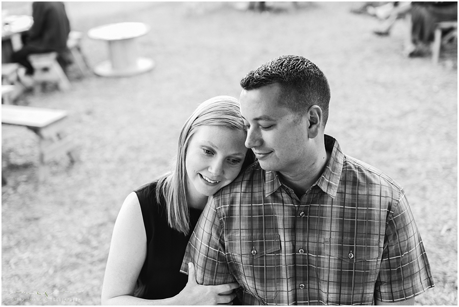Beautiful black and white brewery engagement photo at Crux Fermentation Project in Bend, OR. 