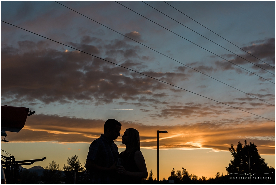 Amazing sunset for these brewery engagement photos at Crux in Bend. 