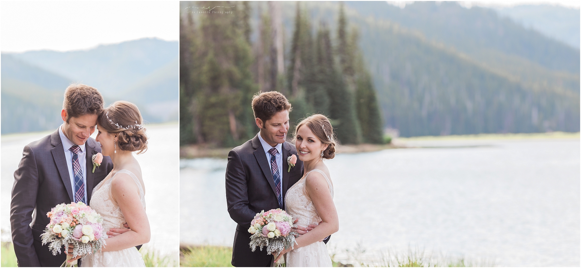 Formal bride and groom photos at this intimate outdoor Oregon wedding at Sparks Lake near Bend. 
