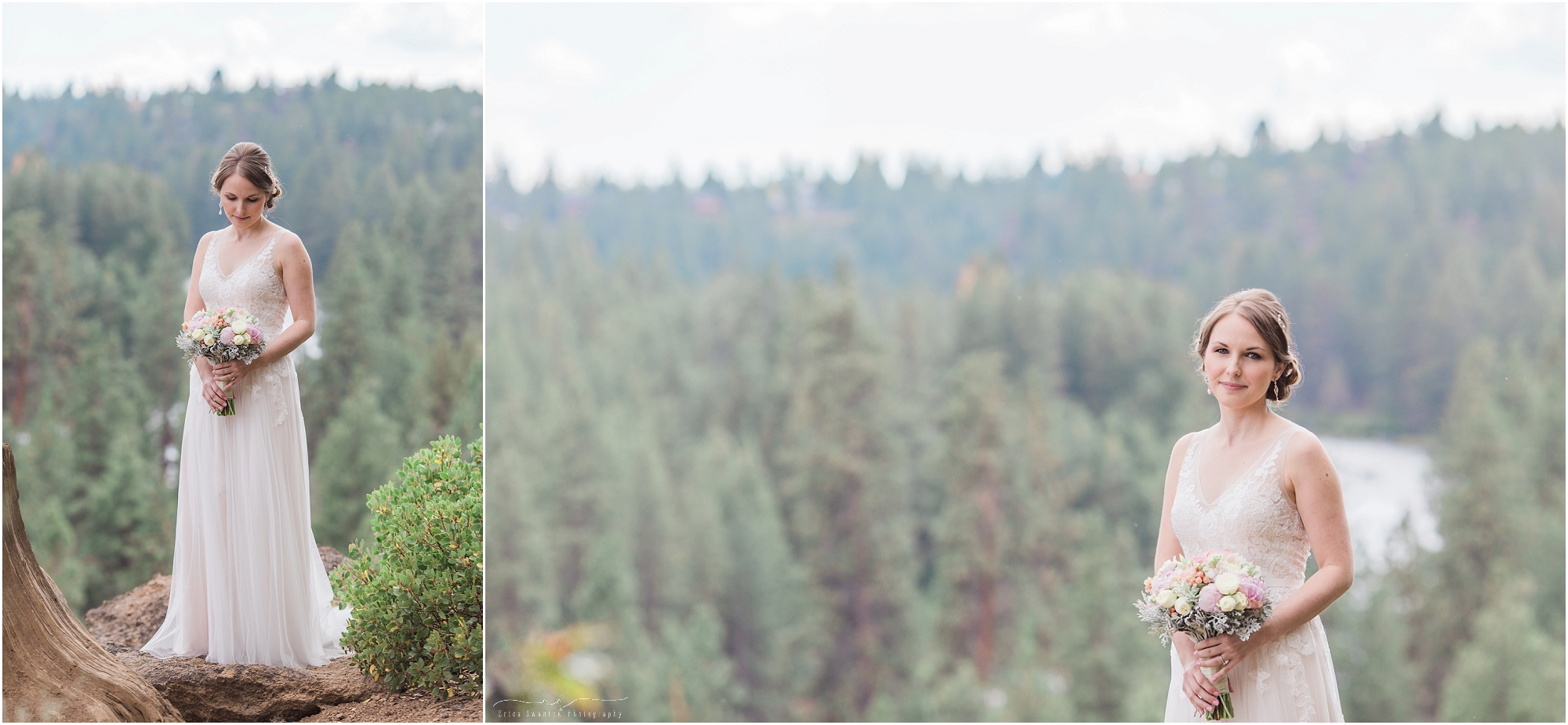 An absolutely breathtaking bridal portrait for this intimate outdoor Oregon wedding in Bend. 