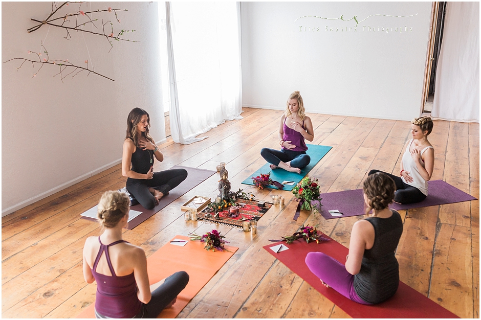 Cynthia LaRoche opens the yoga instruction with a focus on breath and setting an intention. 