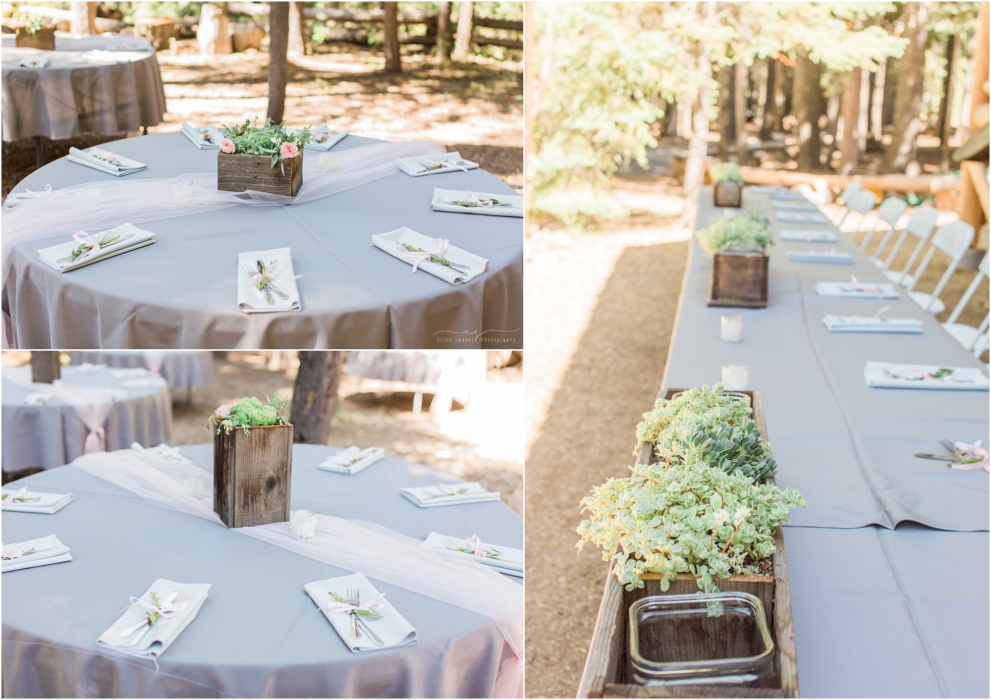 All the tables set up outside on this gorgeous summer for this gorgeous rustic Oregon lodge wedding in Central Oregon! 