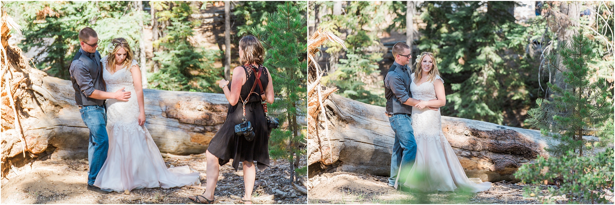 Erica Swantek Photography working to create a beautiful wedding portrait at Skyliner's Lodge in Bend, Oregon. 