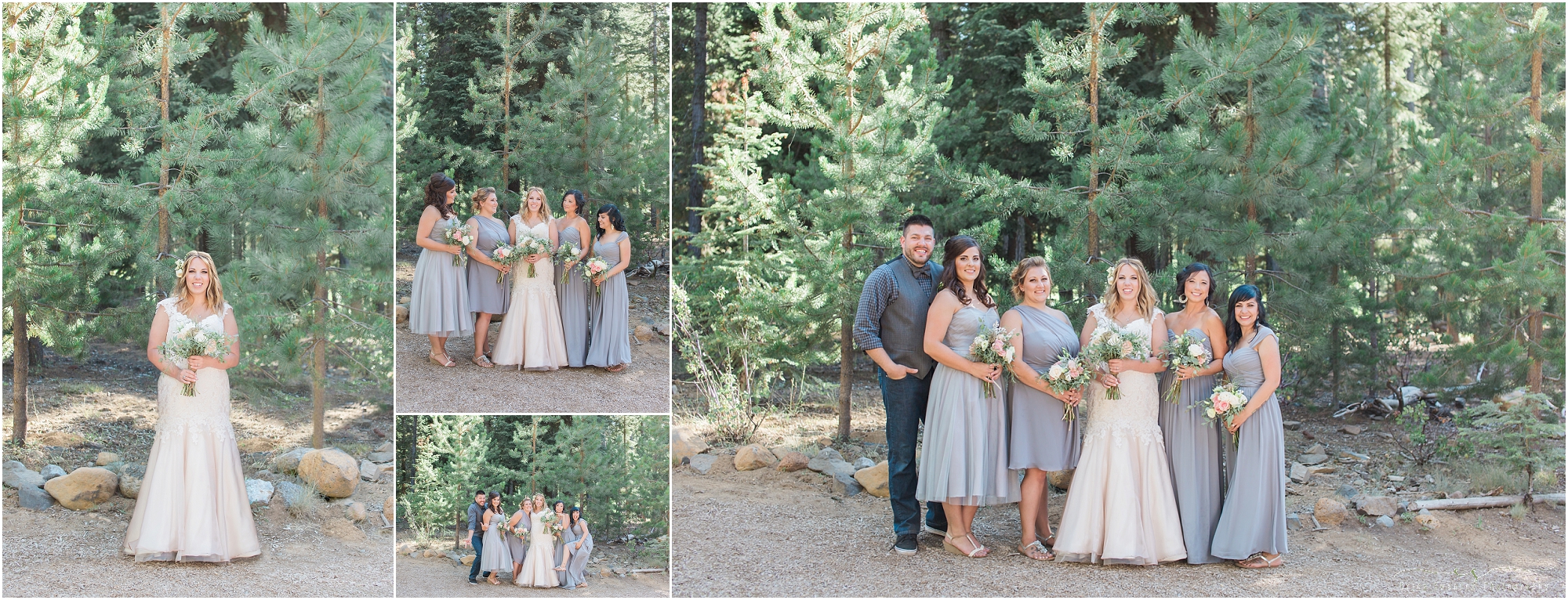 A non-traditional wedding party with a bride's man among the gals. 