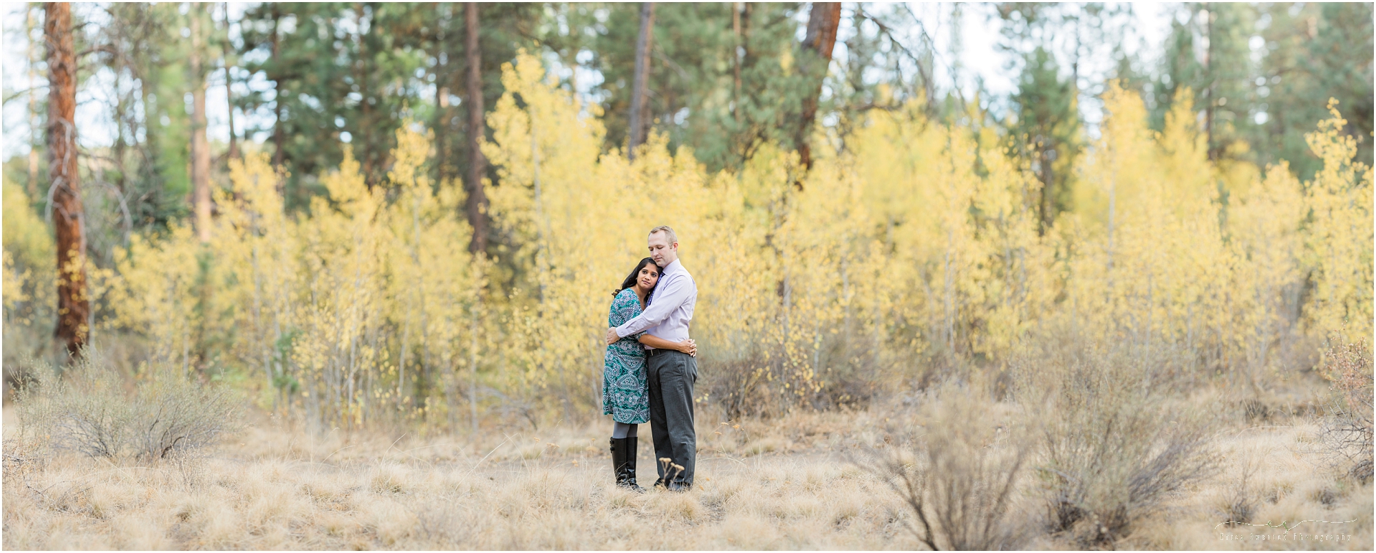 The aspen trees were in their full golden glory at this Shevlin Park fall engagement photography session in Bend, OR.