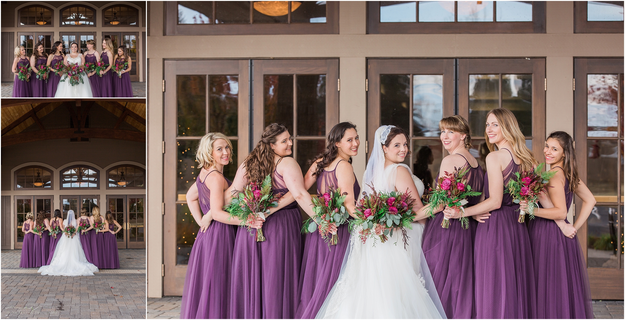 Beautiful bridesmaids at this winter woodland wedding in Bend, OR. 