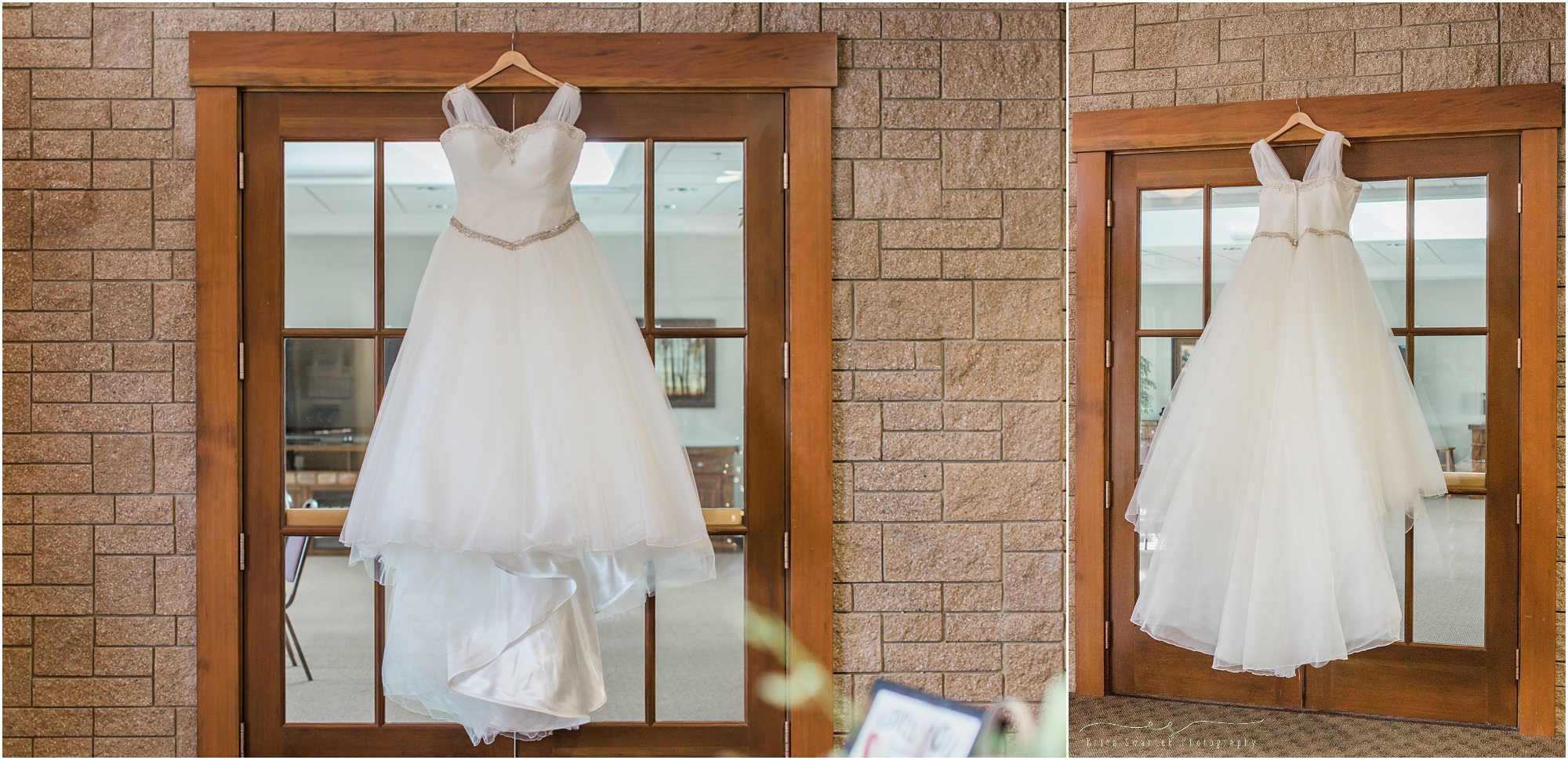 A stunning ballgown from The Bridal Suite & Special Occasion for this winter woodland wedding bride in Central Oregon. 