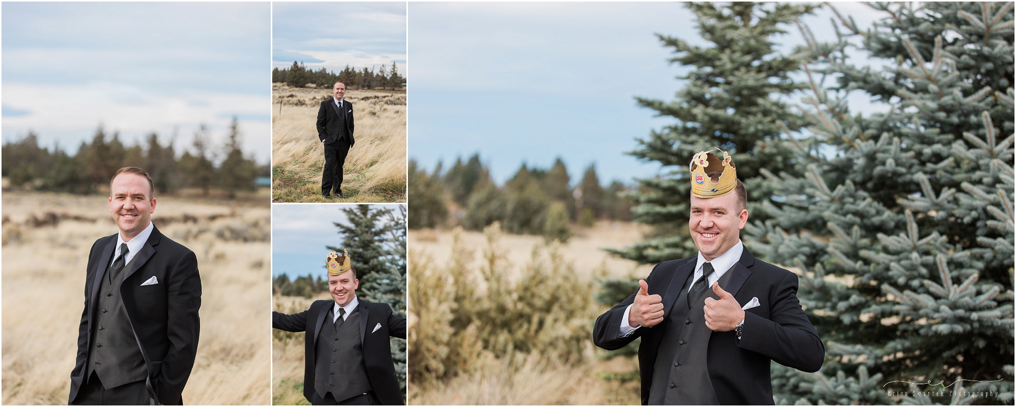 A groom full of humor is the best kind in this winter woodland wedding in Bend, OR. 