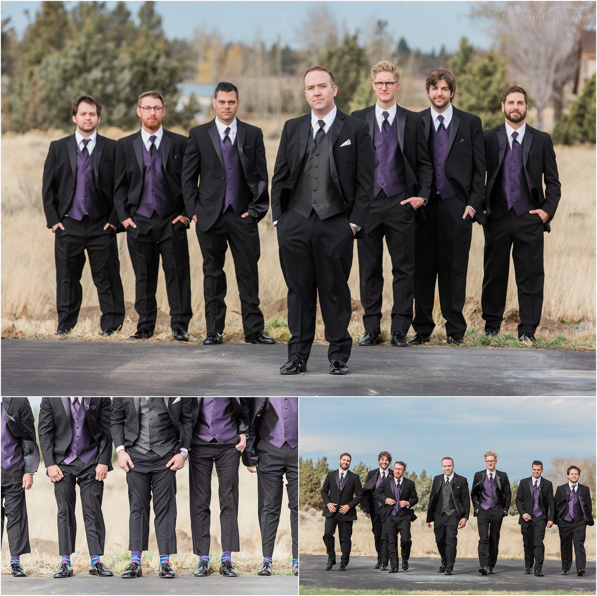 Handsome groom and groomsmen at this Bend, OR winter woodland wedding. 