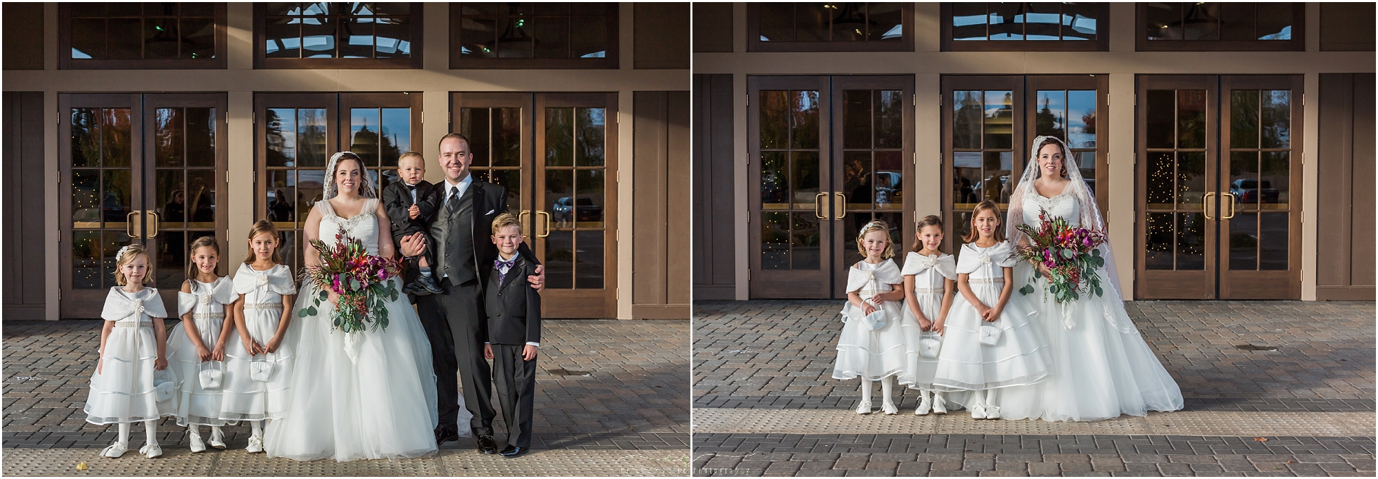 Cute little flower girls and the ringbearer for this winter woodland wedding in Bend, OR. 