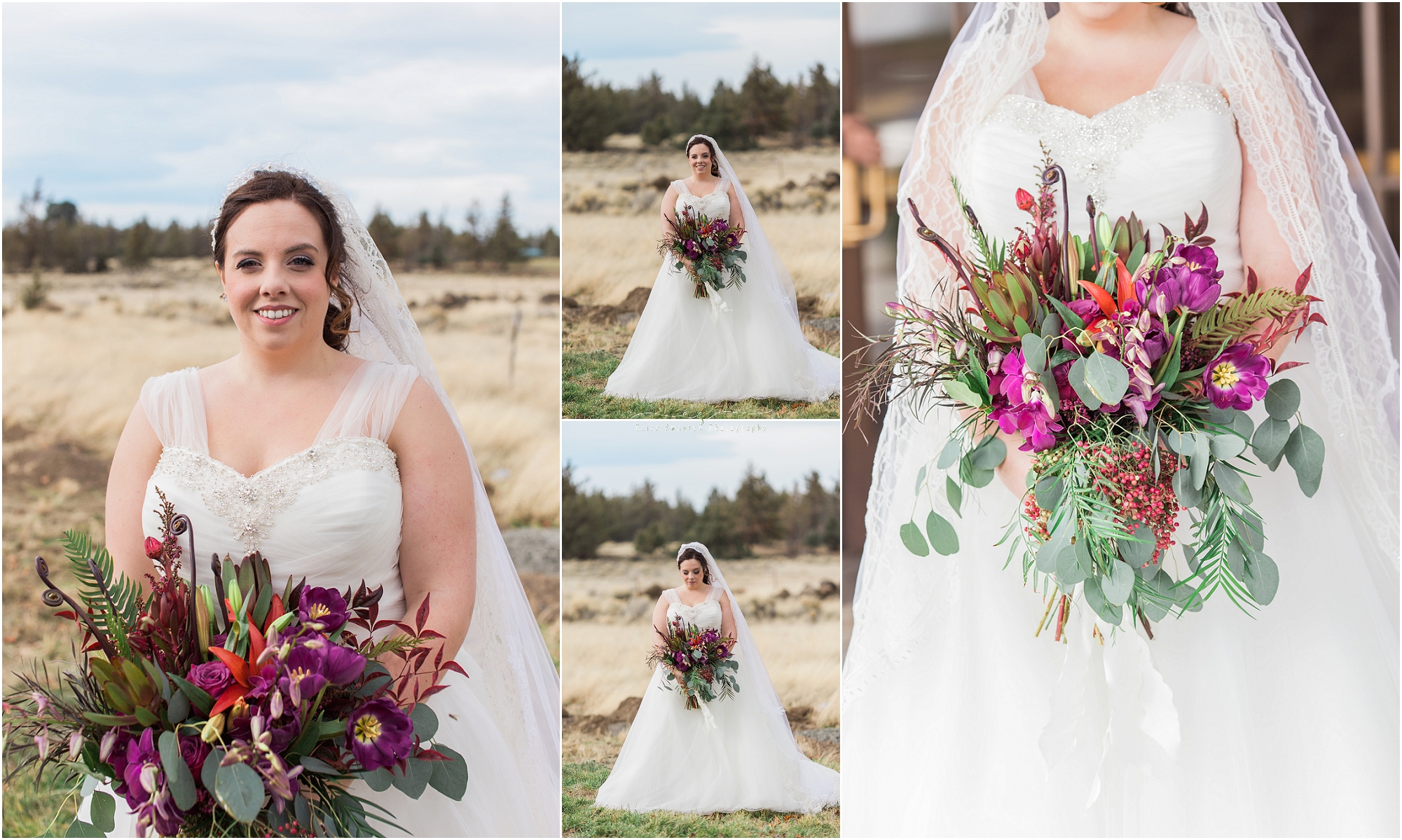 A gorgeous winter bride with an absolutely stunning bouquet from Donner's Flower Shop in Bend, OR. 