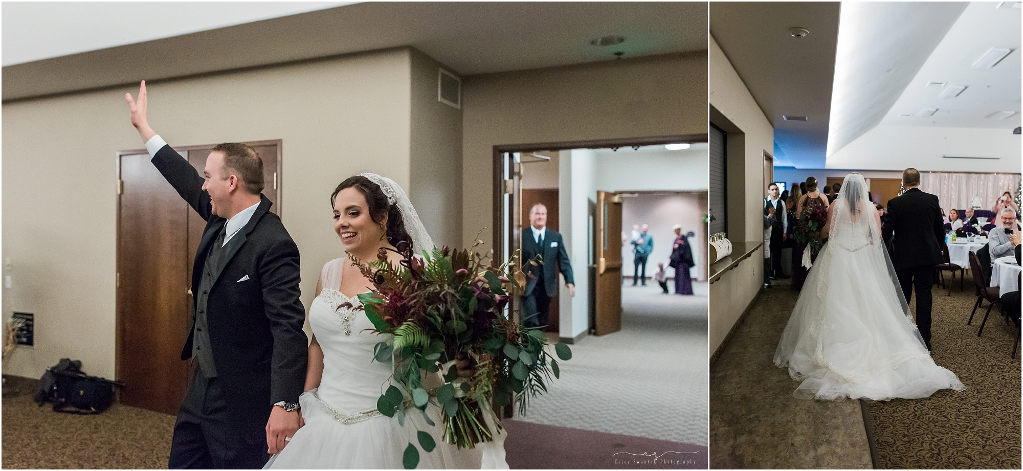A couple makes their grand entrance into their wedding reception hall in Bend, OR. 