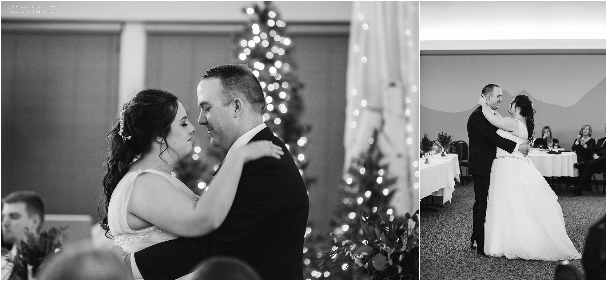 An intimate and romantic first dance at this winter woodland wedding in Bend, OR.