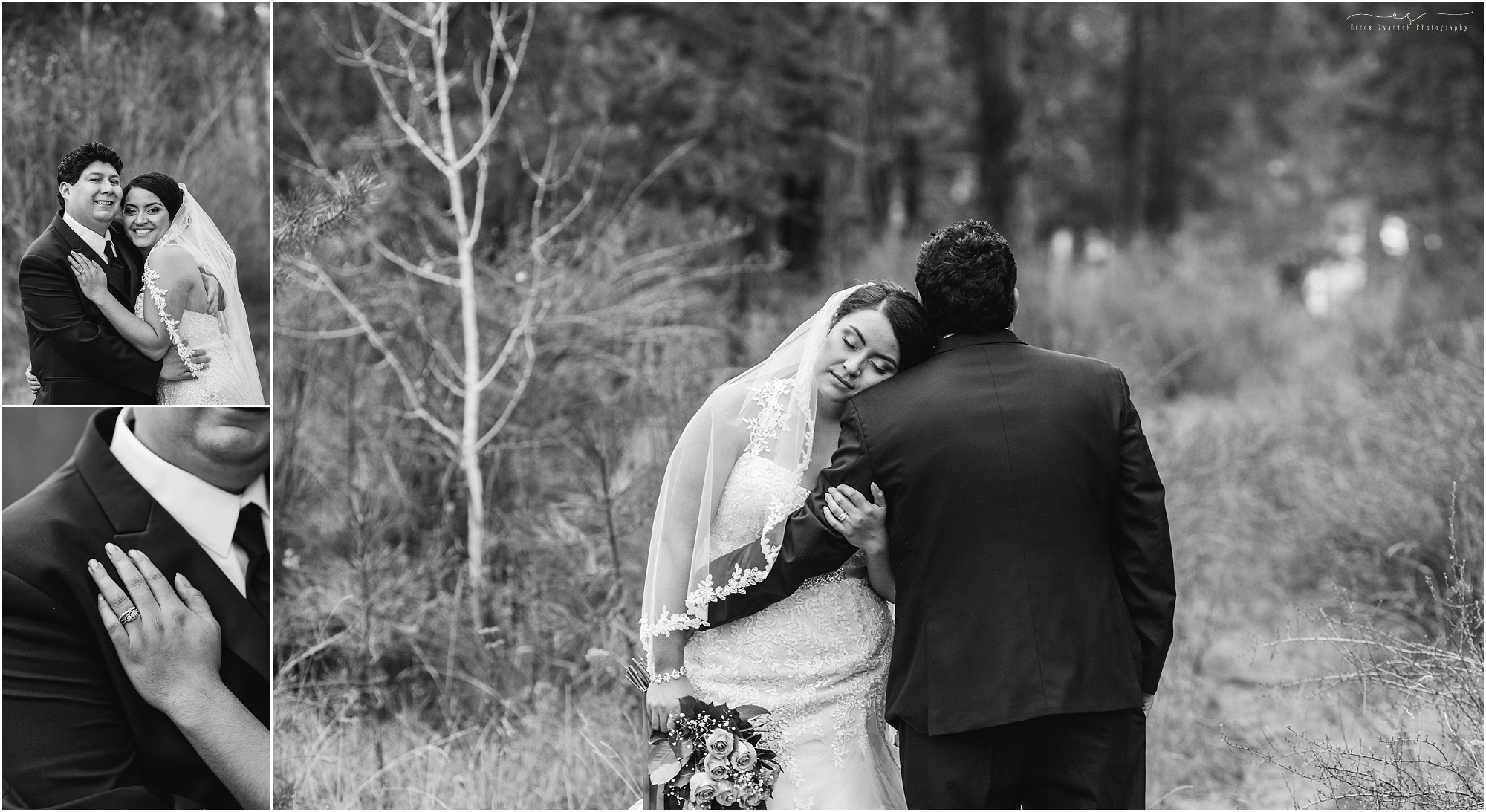 A gorgeous series of black and white images of a bride and groom at their Aspen Hall outdoor Oregon wedding in Bend. 