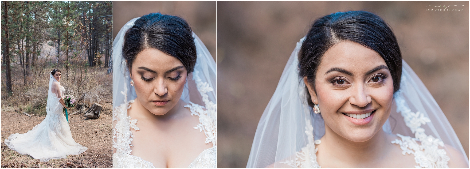 Beautiful bridal portraits of a stunning Mexican bride at her outdoor Oregon wedding in Bend. 