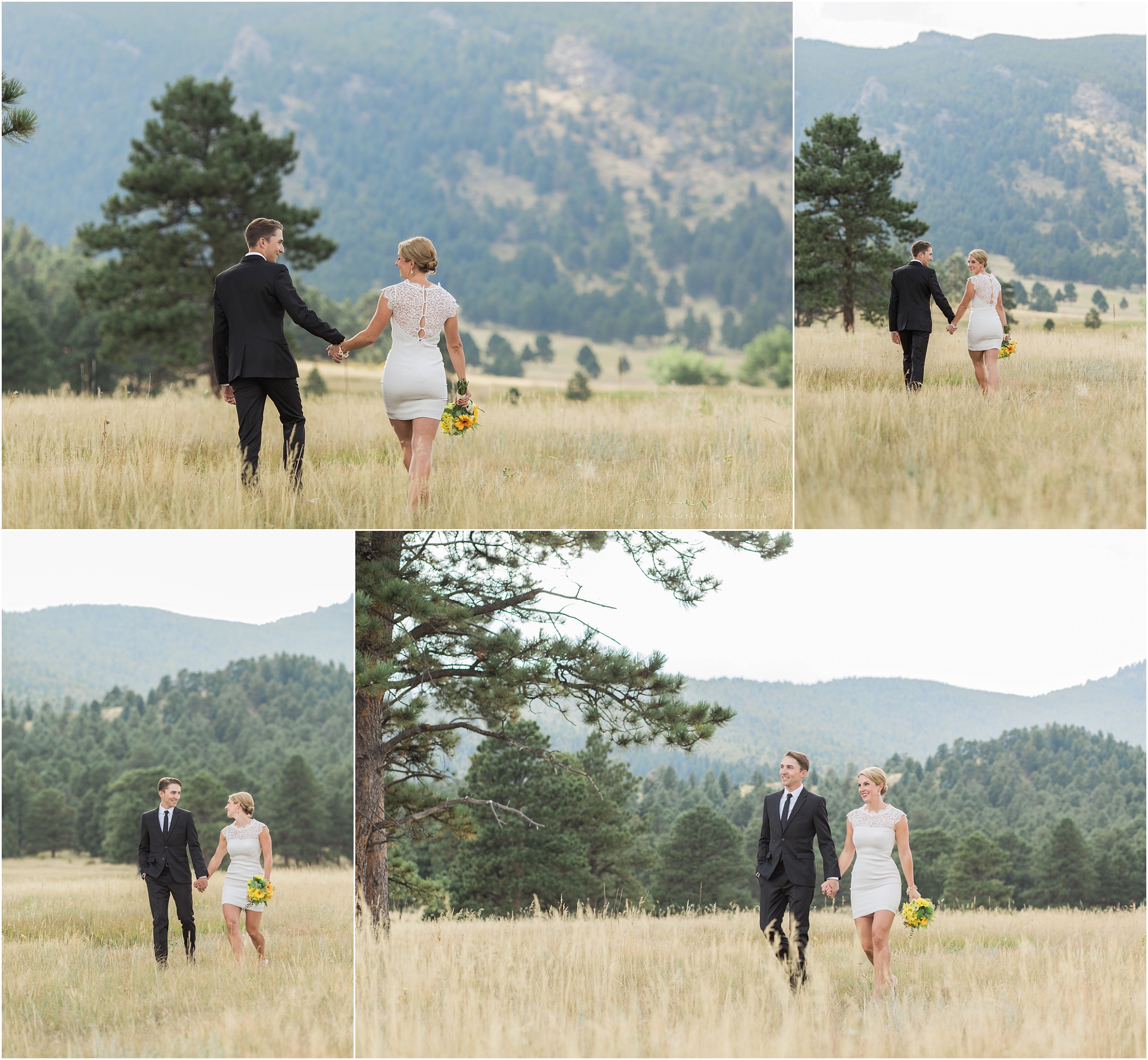 A beautiful mountain bride and her handsome hubby at the Elk Meadow Open Space Park in Evergreen, CO. 