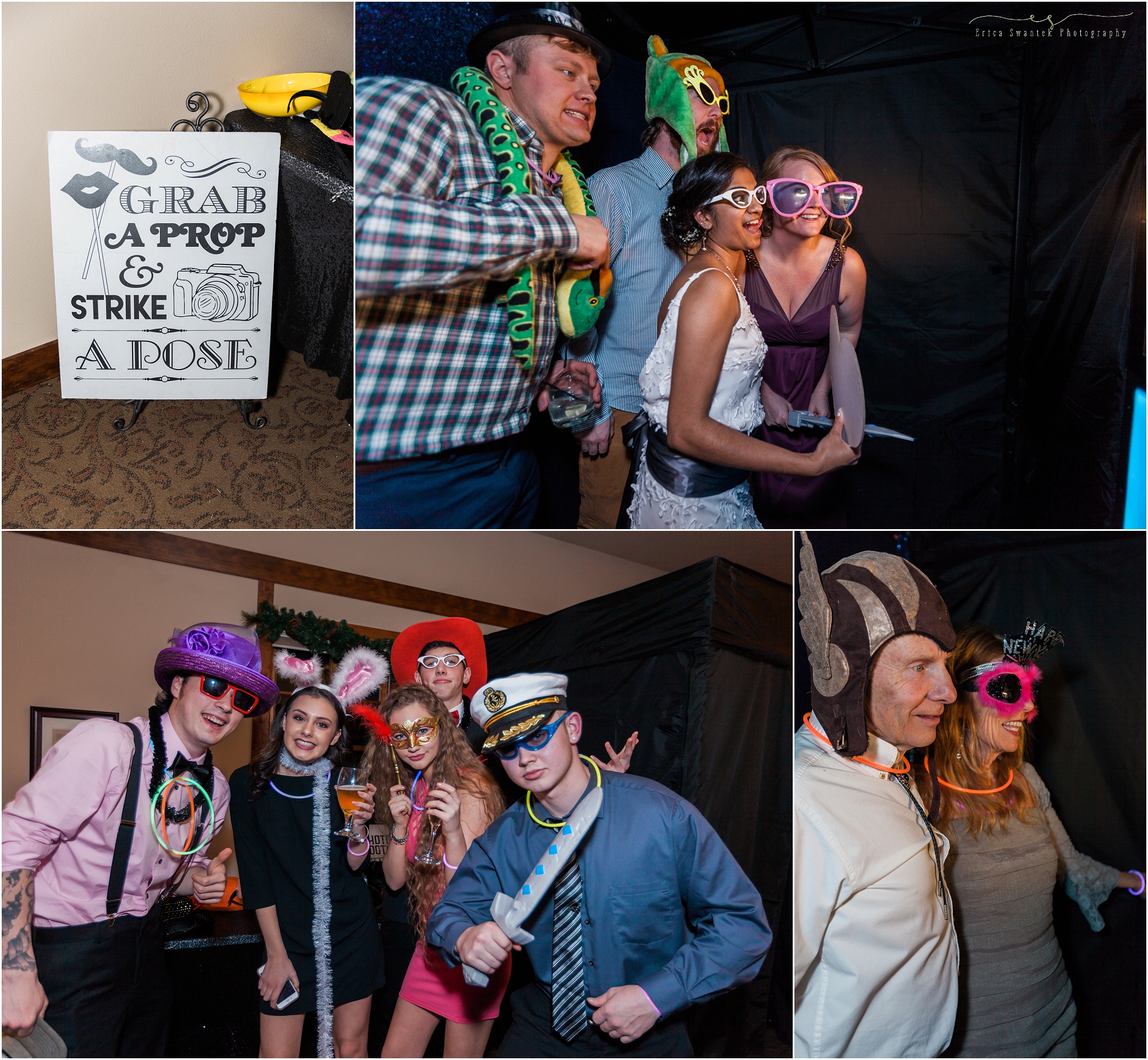Guests enjoy a fun photo booth provided by Flip Flop Sounds at this Sisters Oregon winter wedding photographed by Erica Swantek in Bend, OR. 
