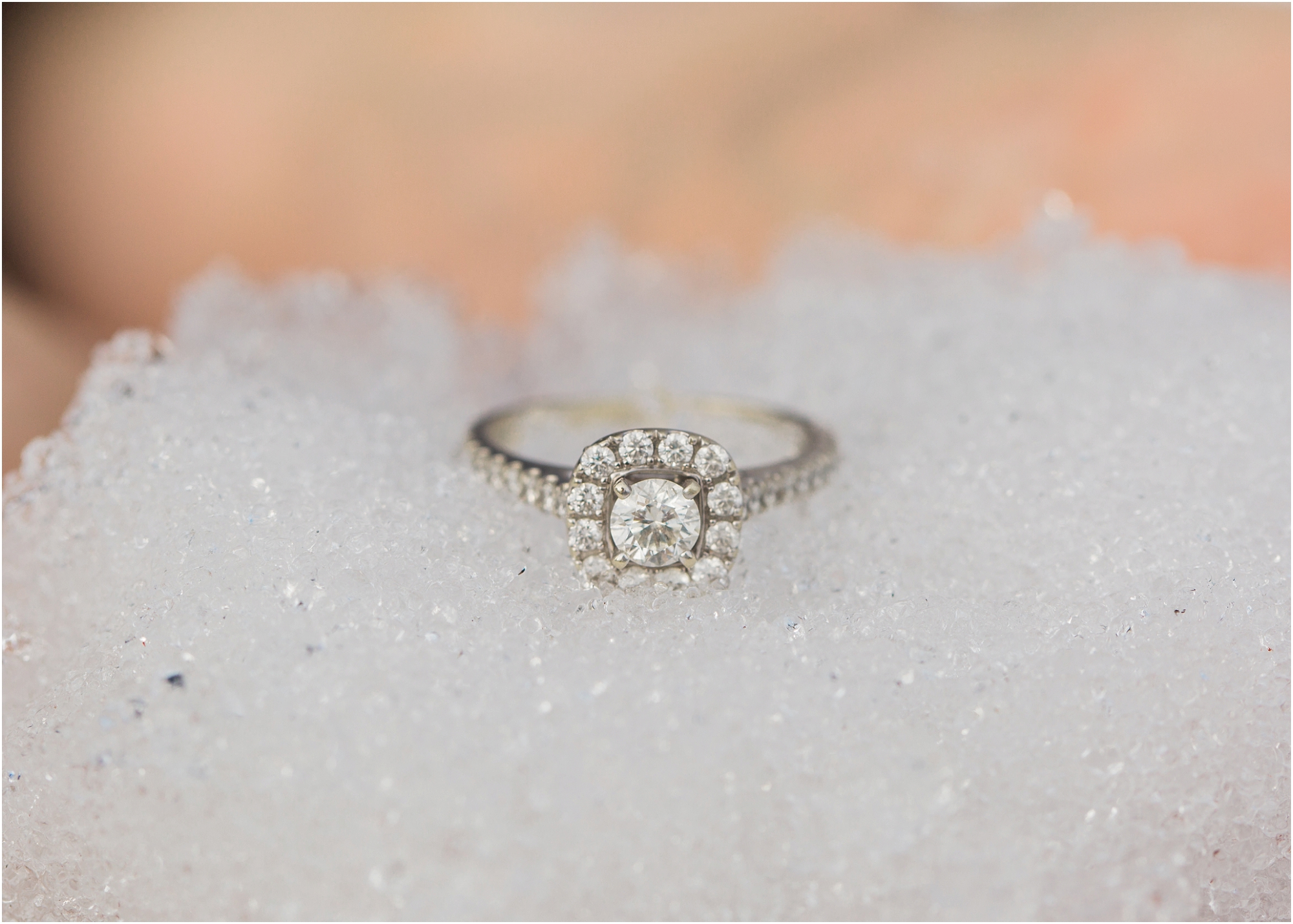A beautiful ring shot in the snow at this classic Bend Oregon engagement session. 