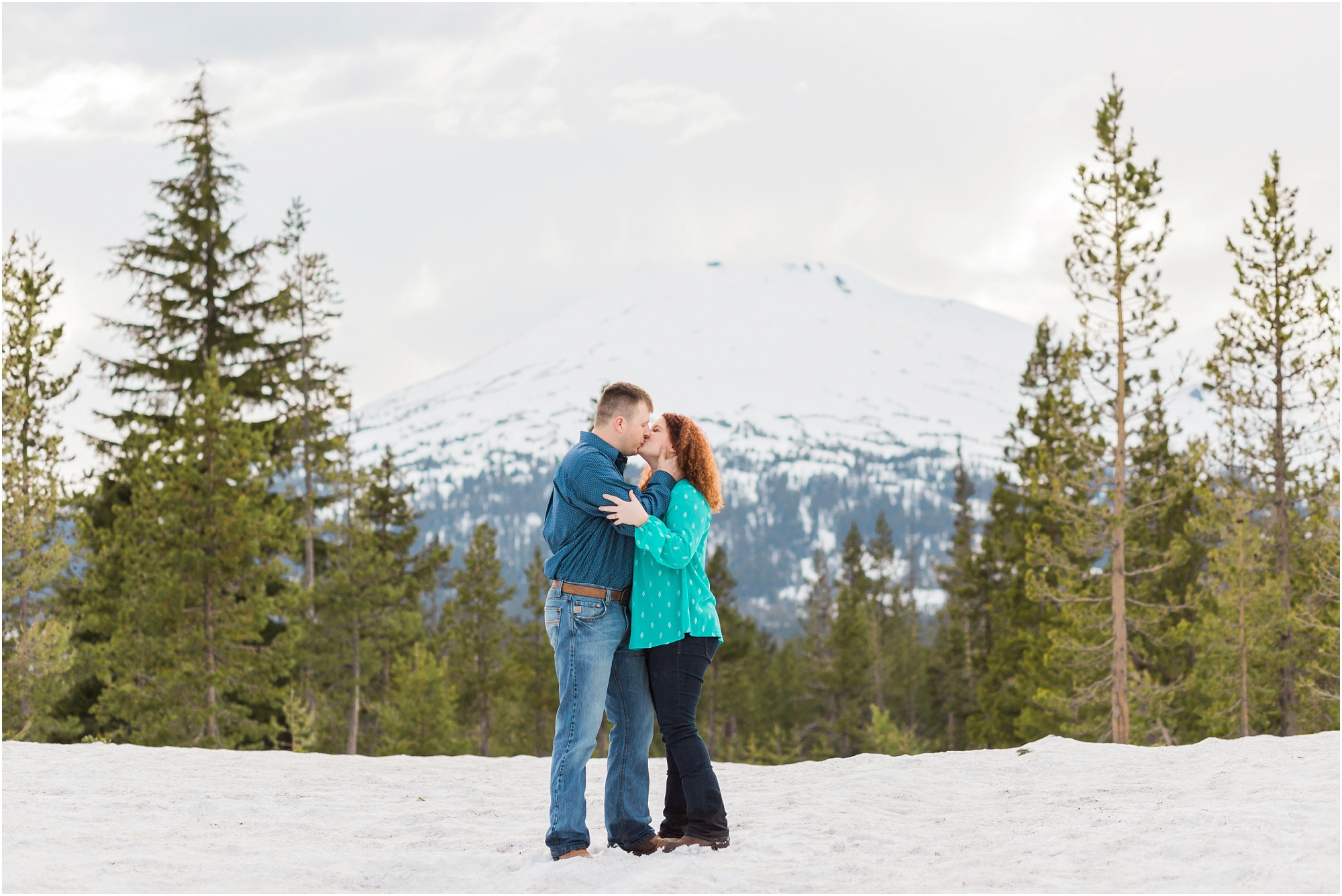 A killer view of Mt. Bachelor along the Cascade Lakes highway in this classic Bend Oregon engagement session. 
