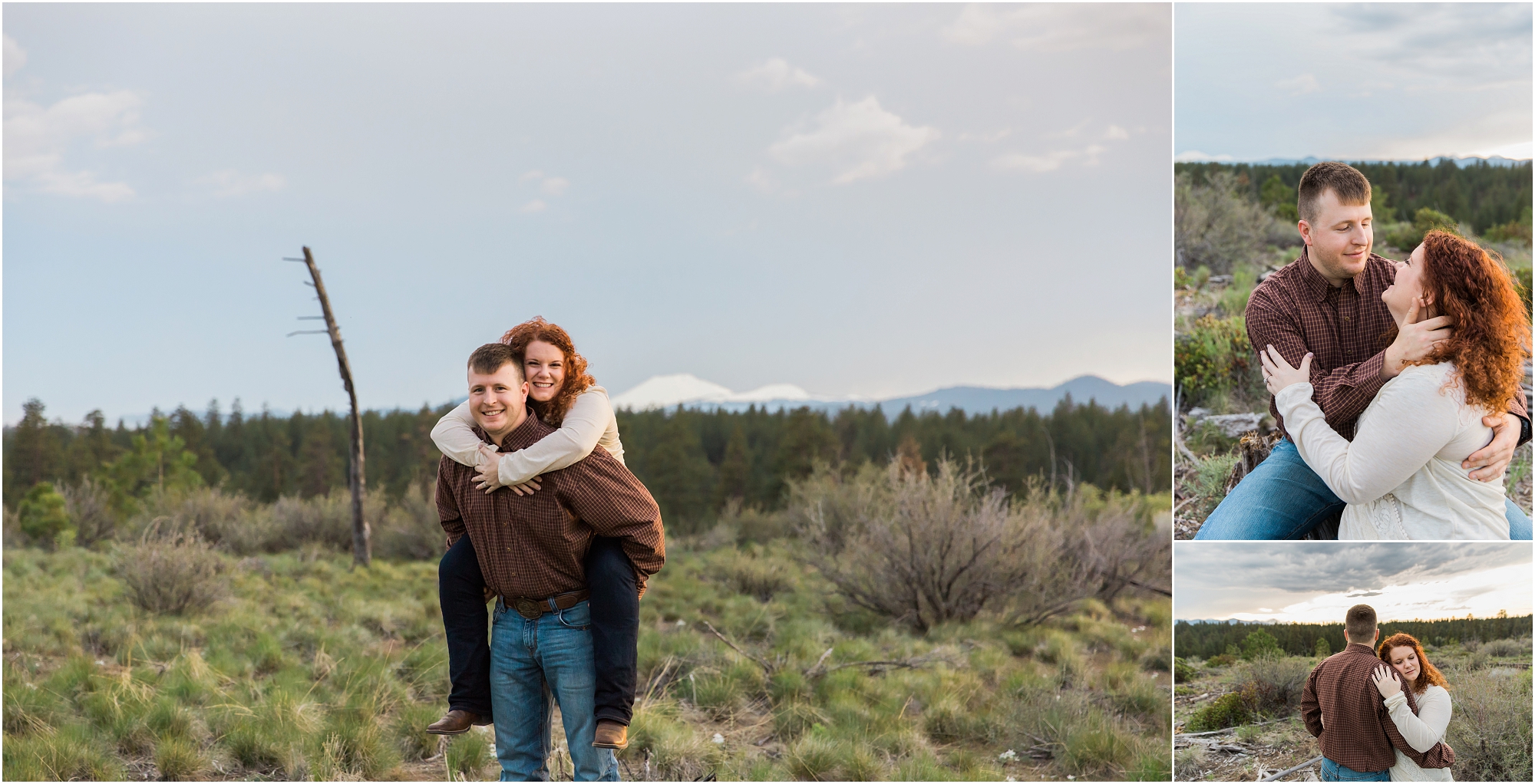 A piggy back ride at this classic Bend Oregon engagement session is always fun! 