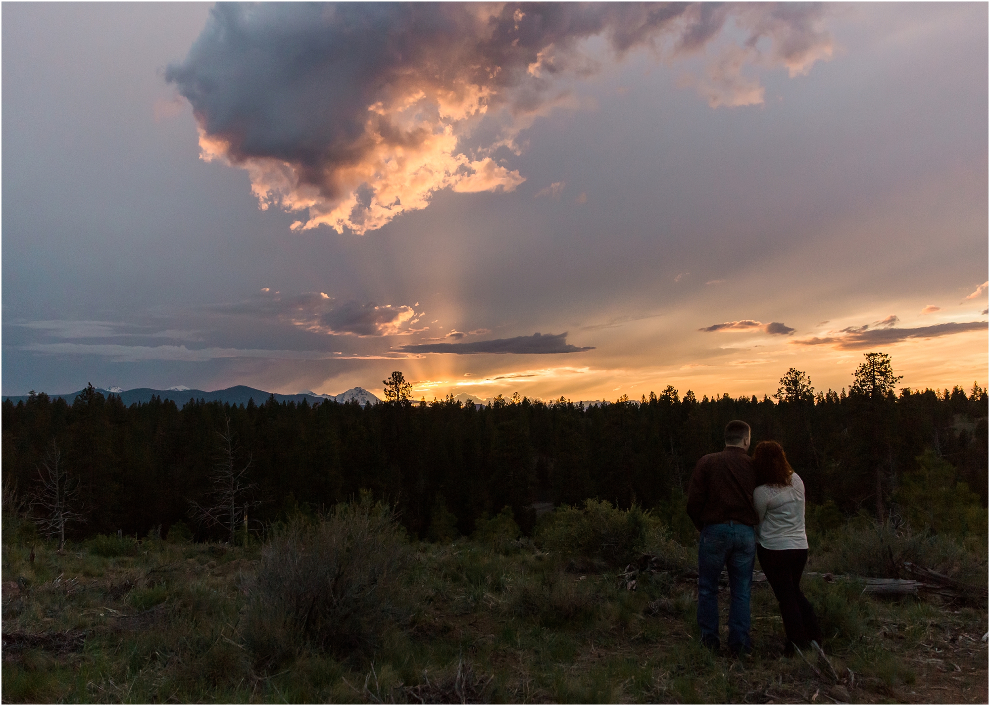 A gorgeous epic sunset culminates this classic Bend Oregon engagement session from Shevlin park. 