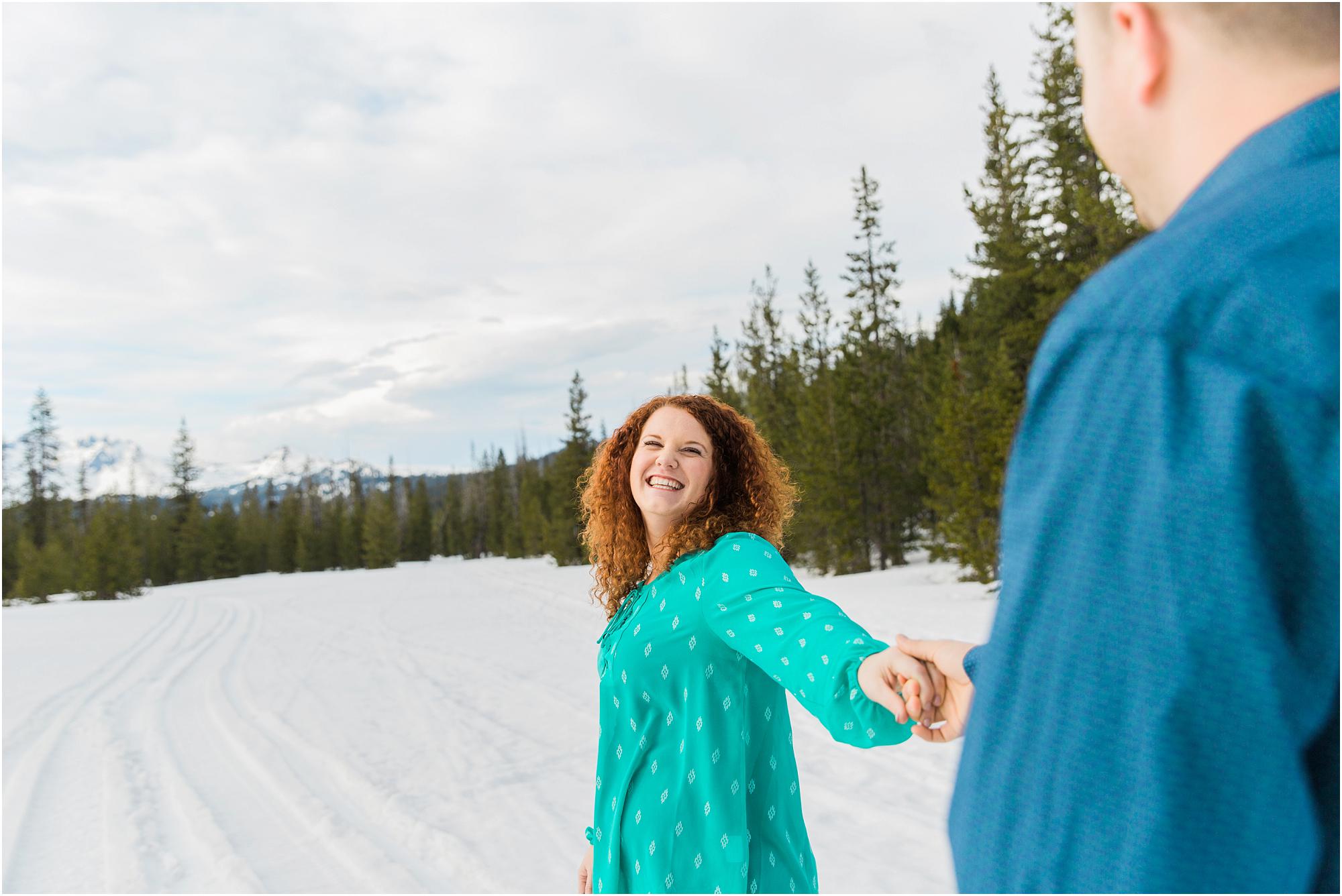 A gorgeous classic Bend Oregon engagement session at Dutchman Flat Snow Park near Mt. Bachelor Ski Area. 