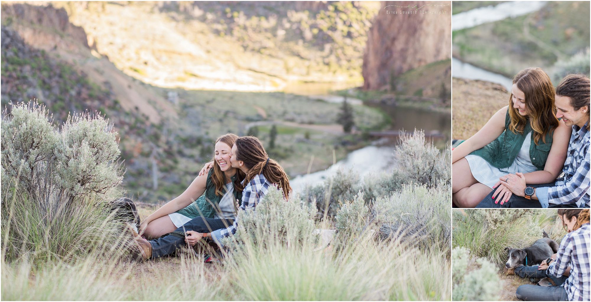 A Smith Rock engagement session featuring their loving dog in a drop-dead gorgeous location. 