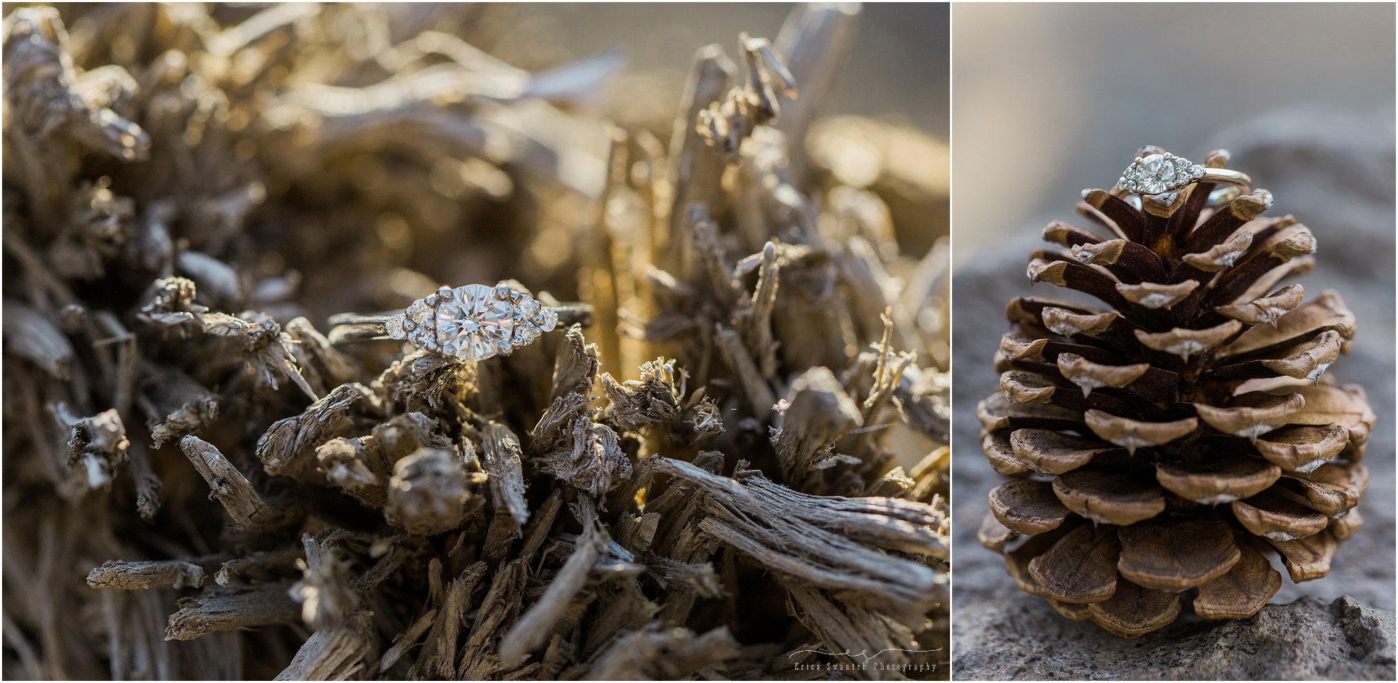 A stunning custom designed engagement ring at this Bend Oregon engagement session. | Erica Swantek Photography