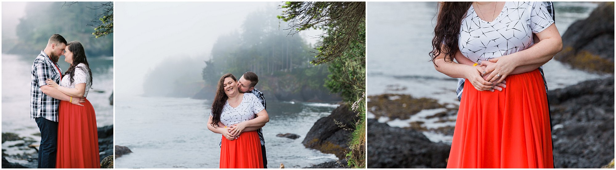 A couple snuggles in together at their gorgeous Pacific Northwest Washington coast engagement photo session. | Erica Swantek Photography