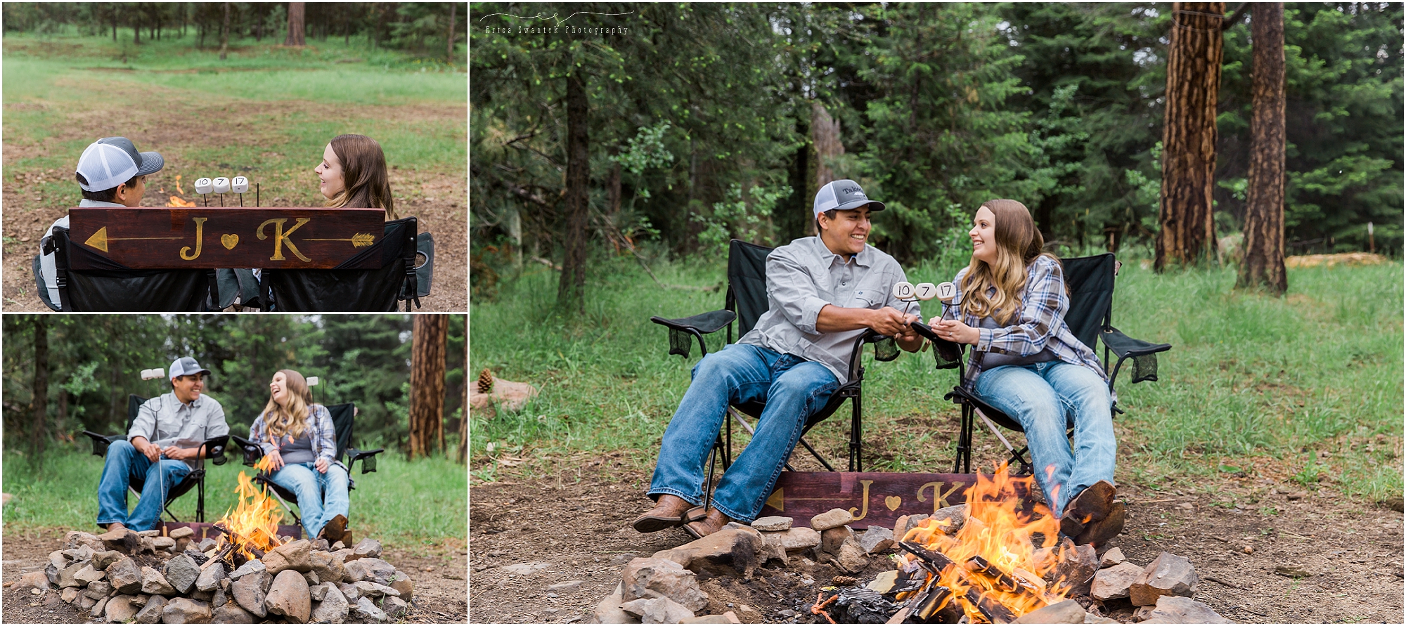 Marshmallows roasted over the campfire with your date written on them make a great engagement photo session prop. | Bend OR wedding photographer Erica Swantek Photography