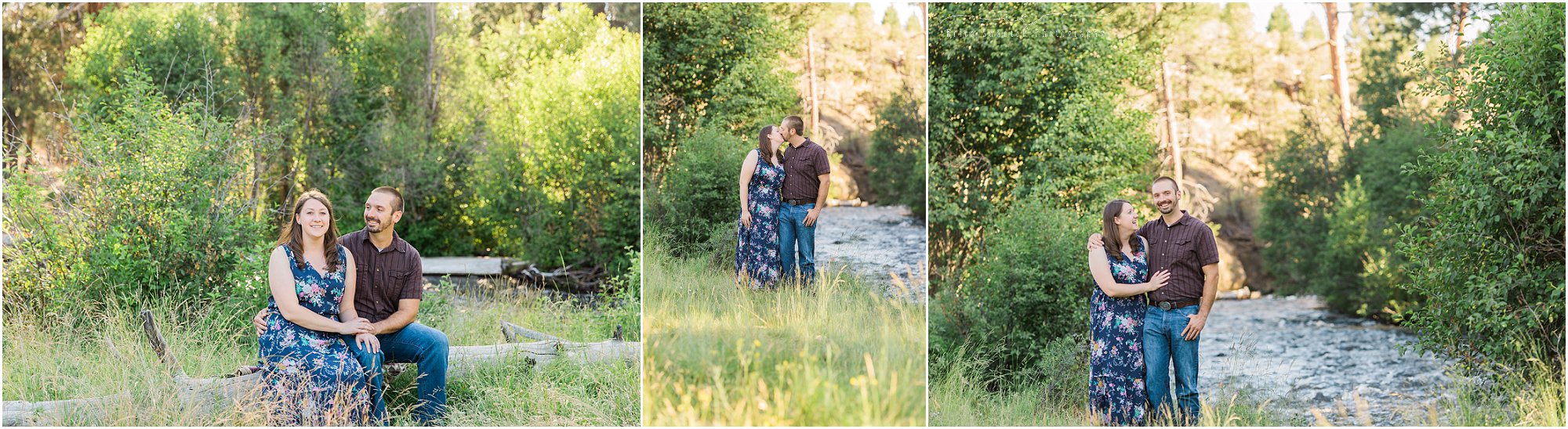 Tumalo Creek flowing through Shevlin Park is always a favorite place in the summer for engagement photos! | Erica Swantek Photography
