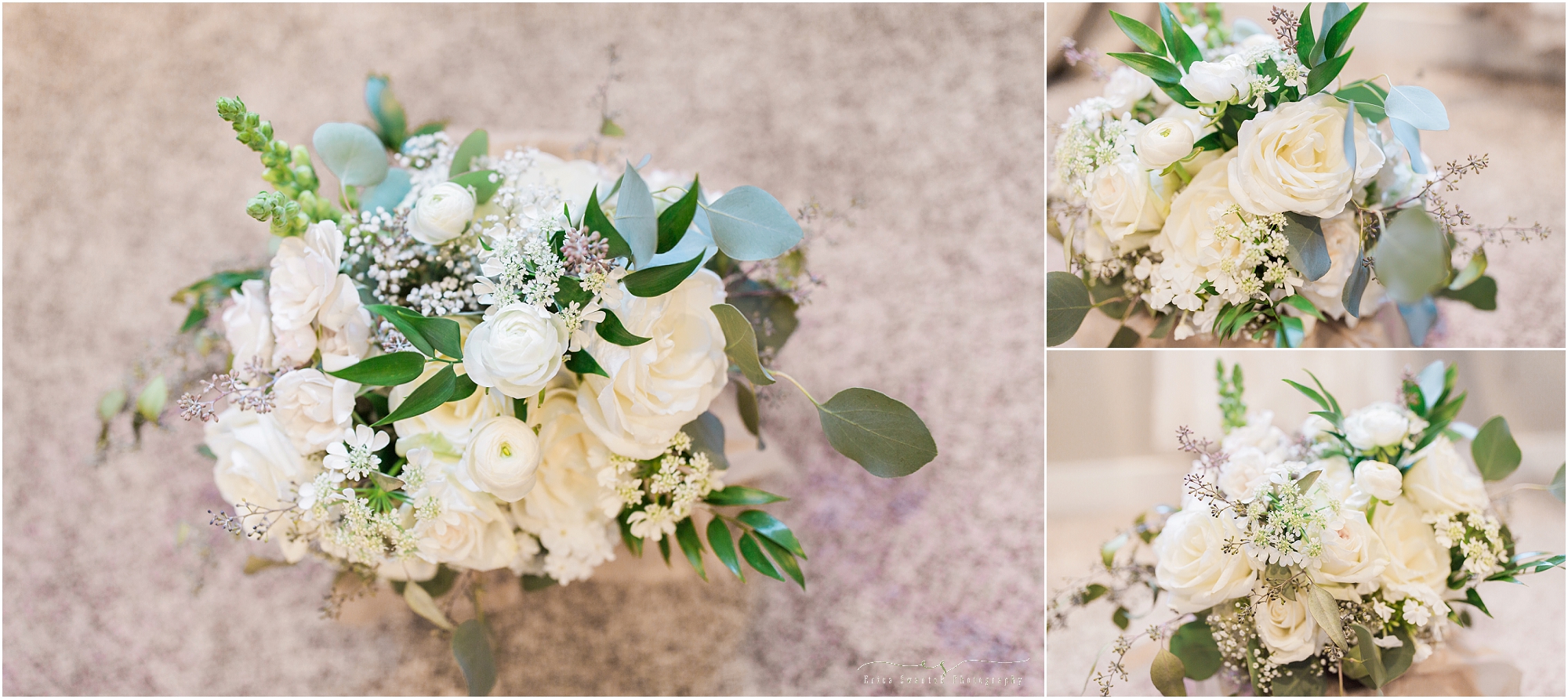 Gorgeous white roses and greenery make the perfect bouquet for this vintage rustic chic Bend wedding by Summer Robbins Flowers. | Erica Swantek Photography
