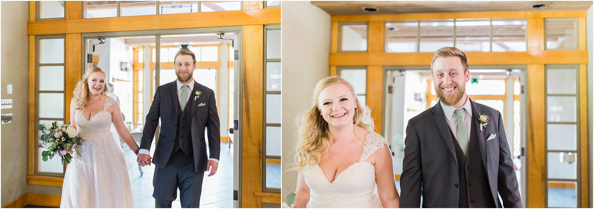 A couple makes their grand entrance into the reception at Aspen Hall in Bend, OR. | Erica Swantek Photography