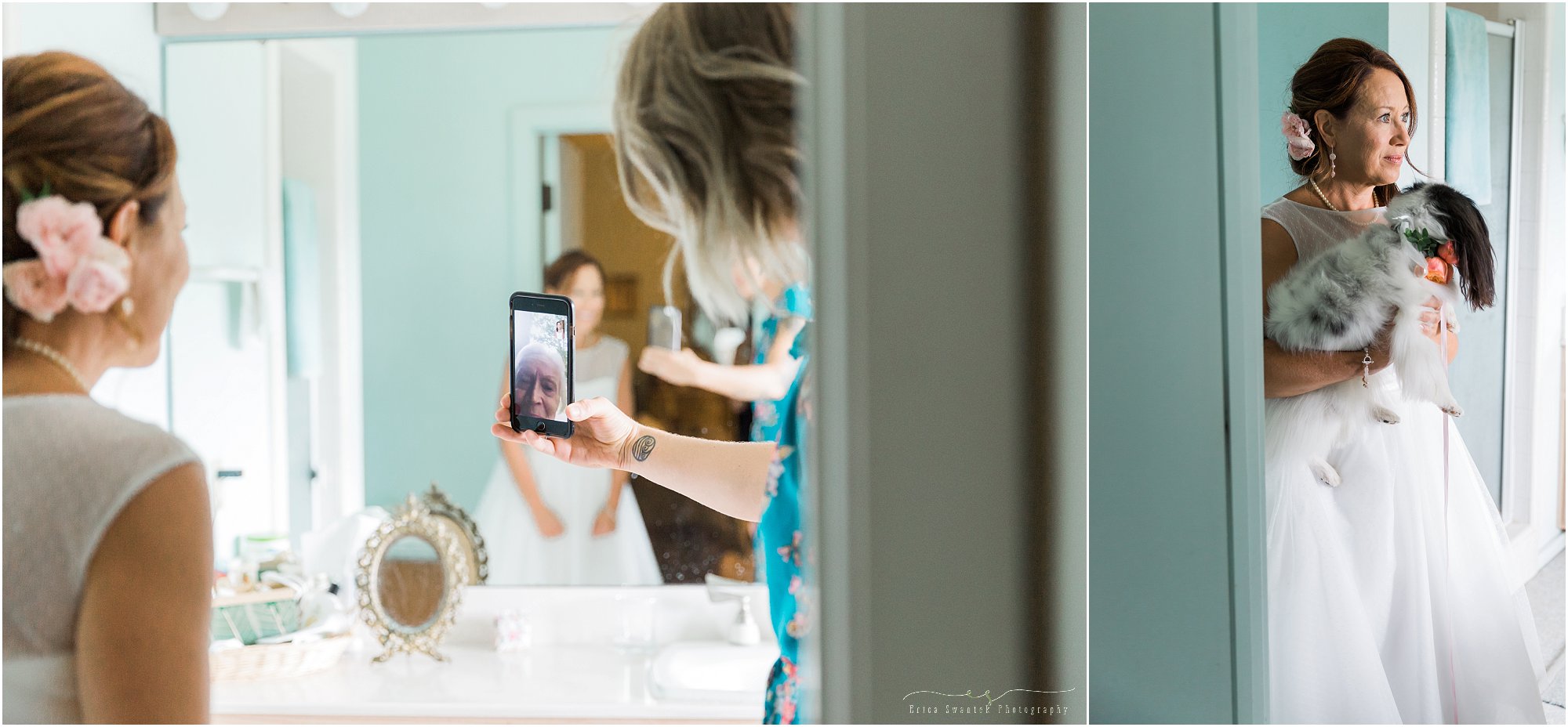 A bride's mother sees her ready via Facetime at this Sisters, OR wedding by Bend wedding photographer Erica Swantek Photography. 