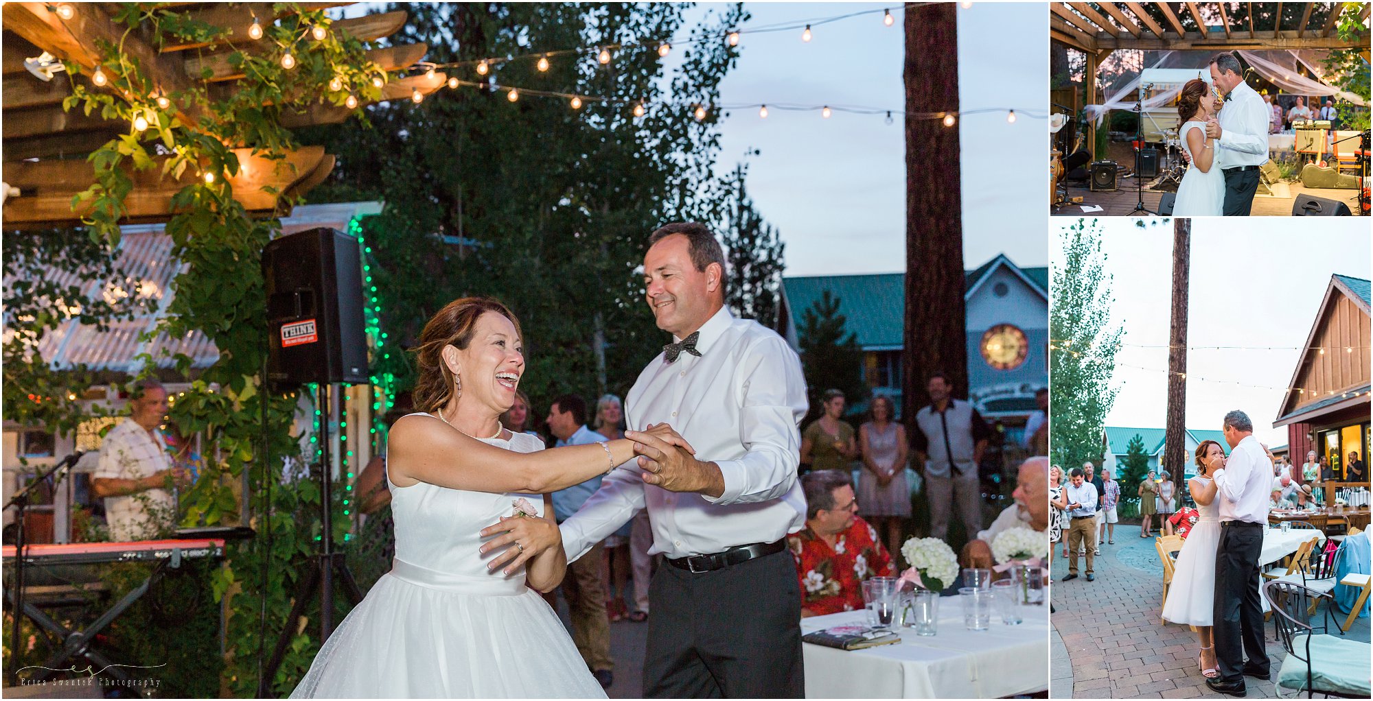 The first dance as husband and wife at this gorgeous garden art gallery wine bar wedding at the Open Door in Sisters, Oregon. | Erica Swantek Photography