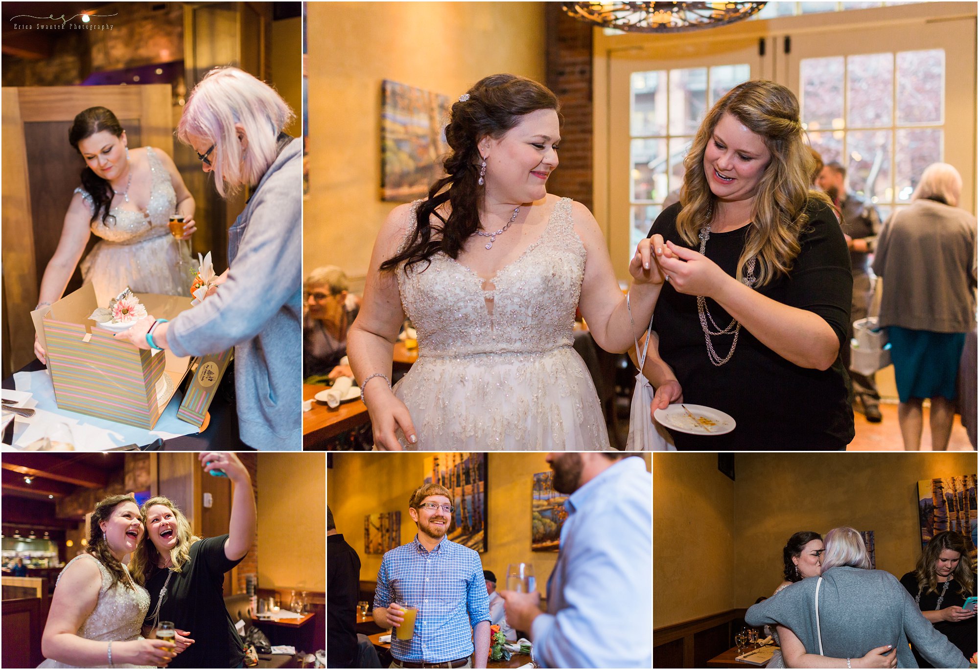 A bride shows off her ring to guests at her intimate Bend, Oregon wedding reception. | Erica Swantek Photography