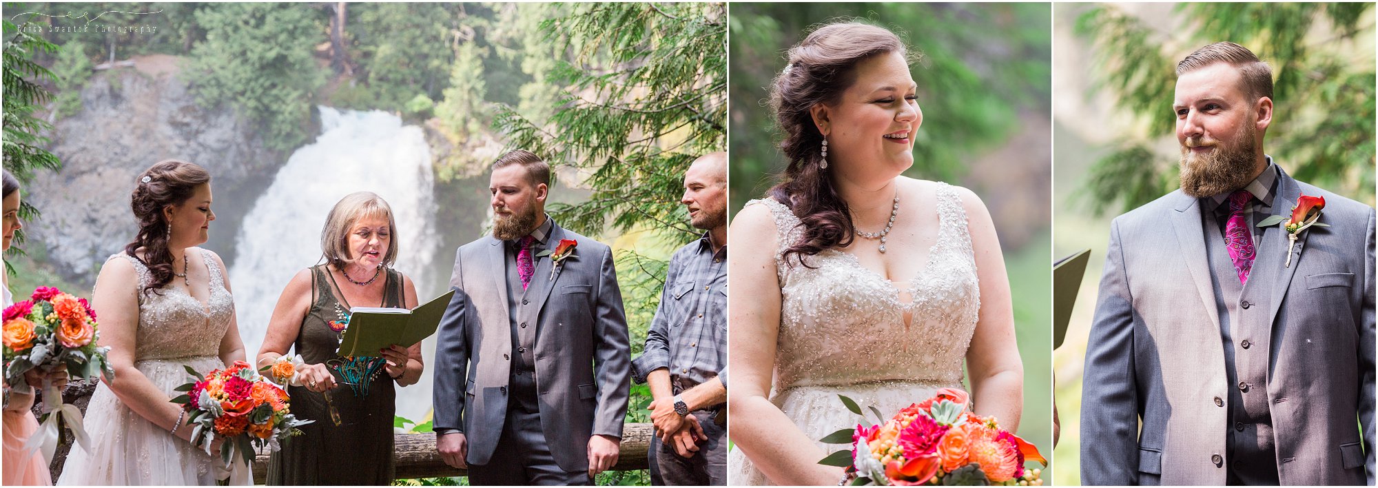 A very intimate wedding ceremony in front of Sahalie Falls in Oregon. | Erica Swantek Photography