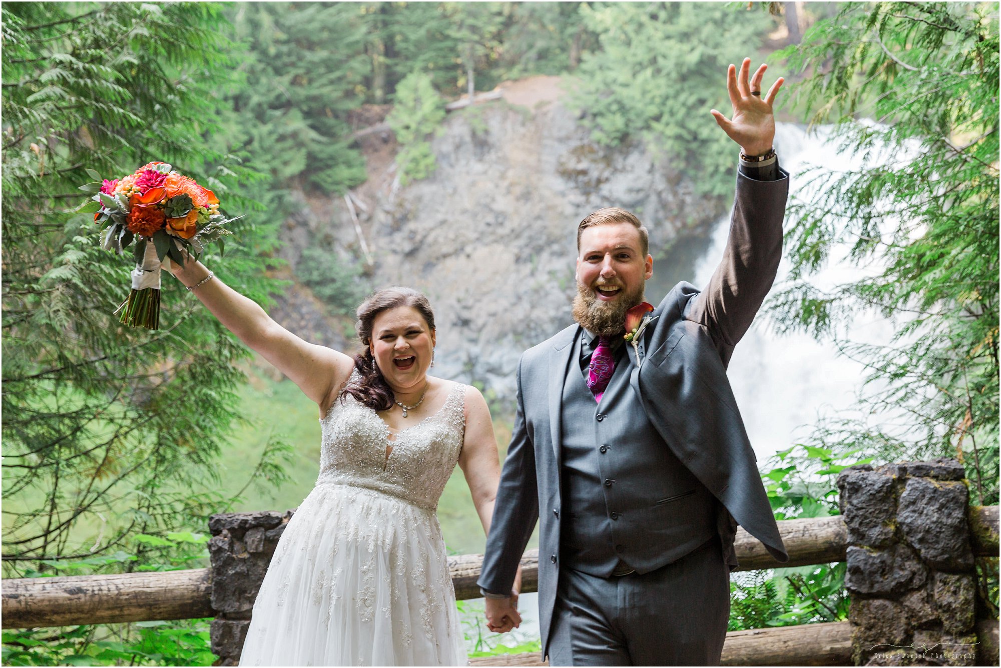Woohoo, they said I do!!! Such a beautiful outdoor wedding at Sahalie Falls near Bend, OR. | Erica Swantek Photography