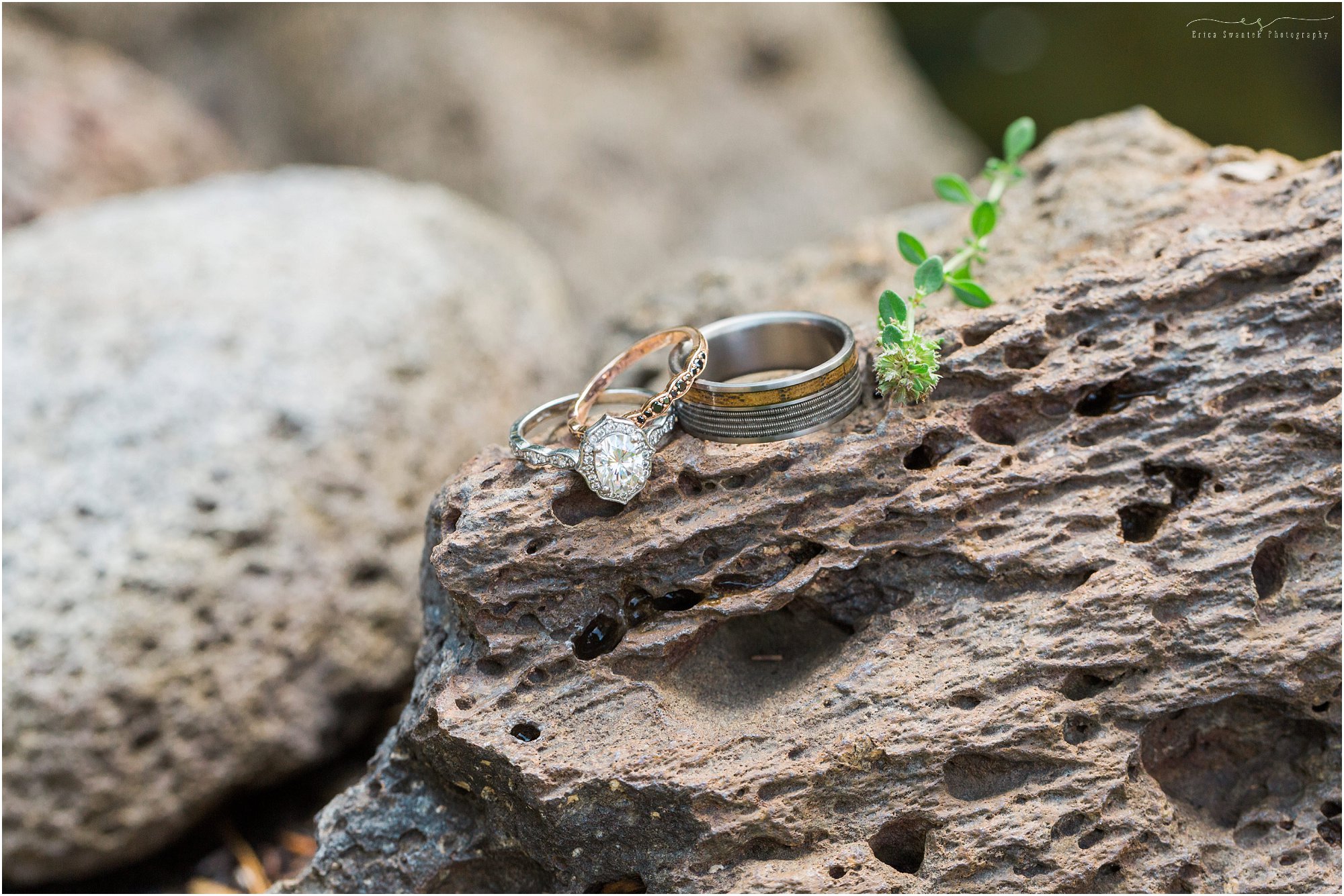 Gorgeous handmade wedding bands are perfect for an intimate Oregon waterfall wedding by Bend wedding photographer Erica Swantek Photography.